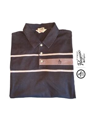 Original Penguin Mens Black Polo with Light Gray Stripe Accents